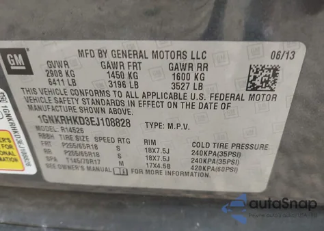 2014 Chevrolet Traverse 2Lt z USA, uszkodzony, nr VIN 1GNKRHKD3EJ108828